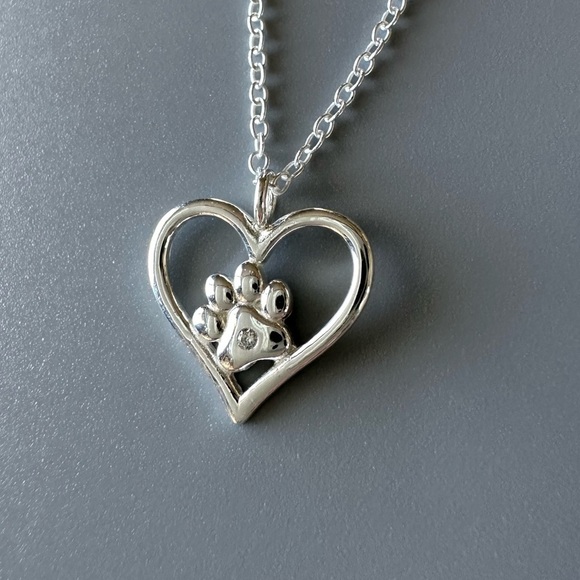 Sterling Silver Pet Paw Heart Necklace - Picture 10 of 10